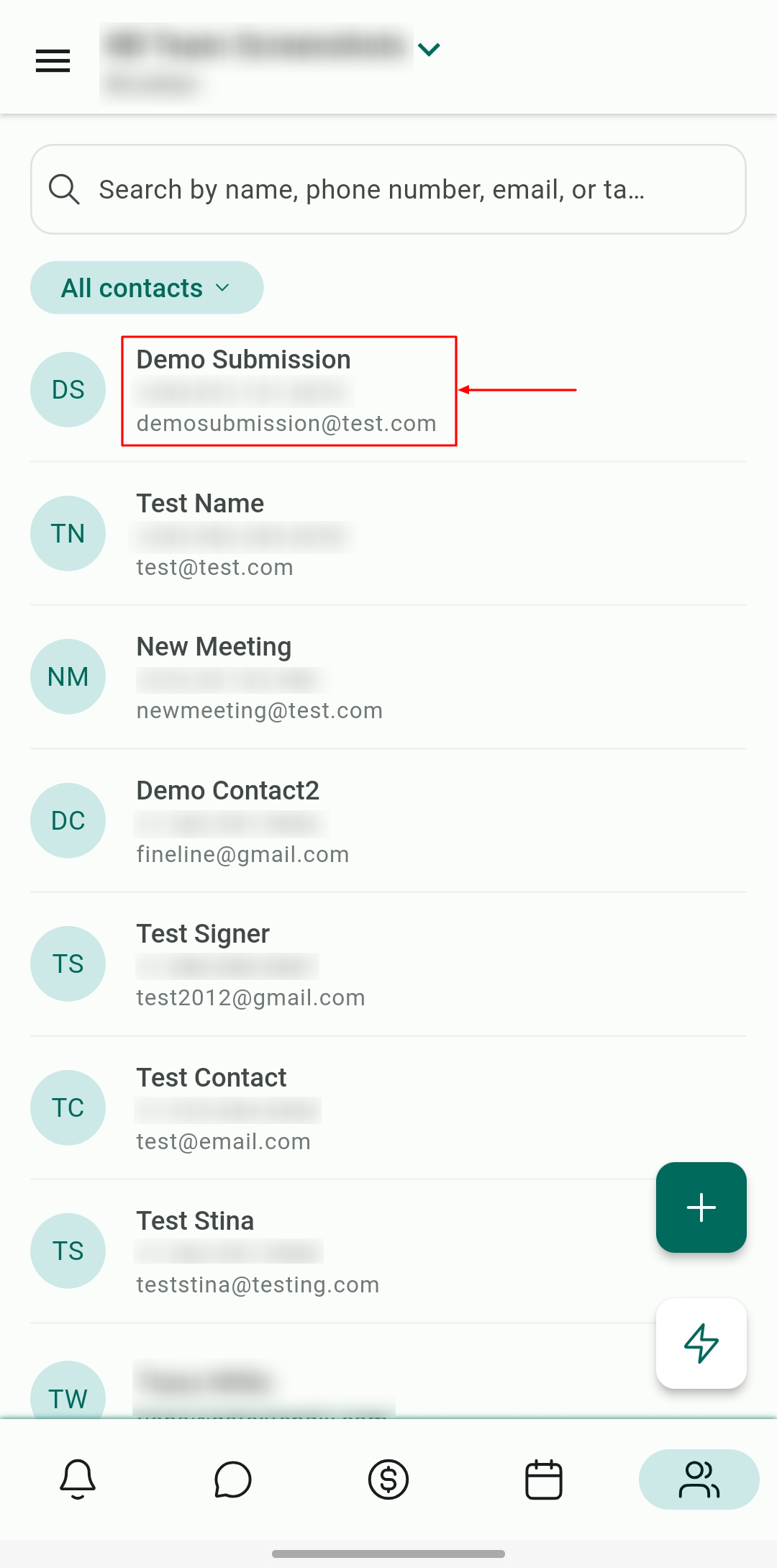 Contacts on the Mobile App – figure 2