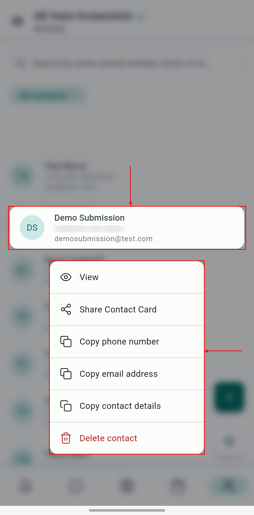 Contacts on the Mobile App – figure 3