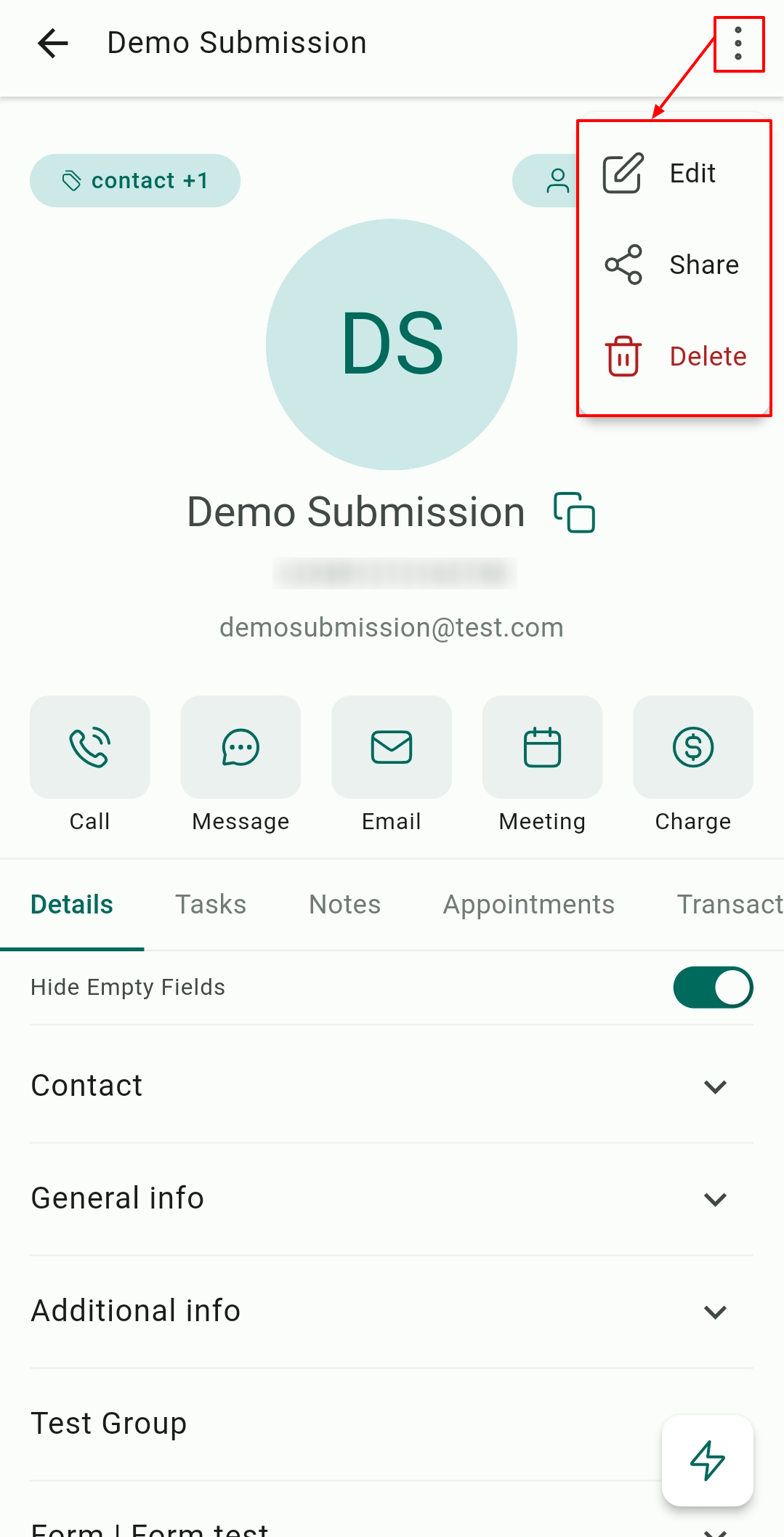 Contacts on the Mobile App – figure 5