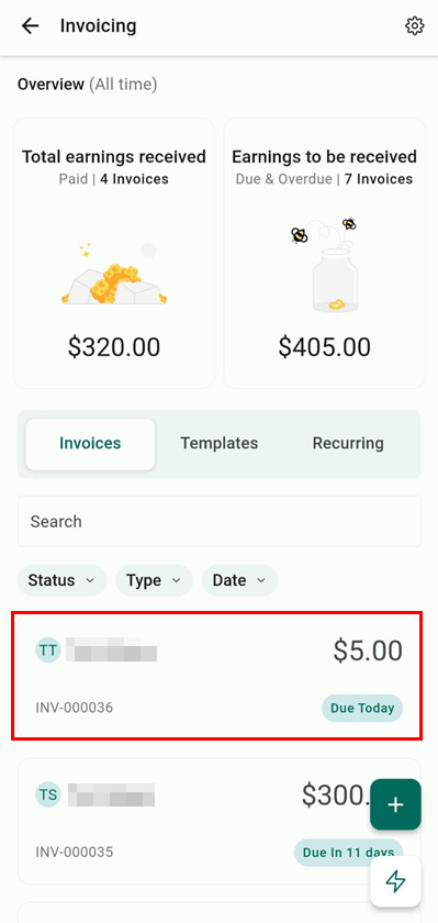 Record Payments for Invoices on the Mobile App – figure 2