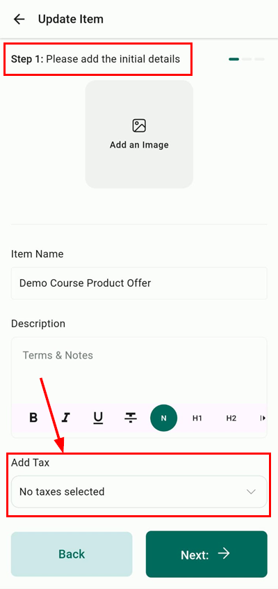 Taxes & Discounts for Sales on the Mobile App – figure 3