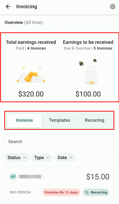 View Invoices & Receipts on the Mobile App – figure 2