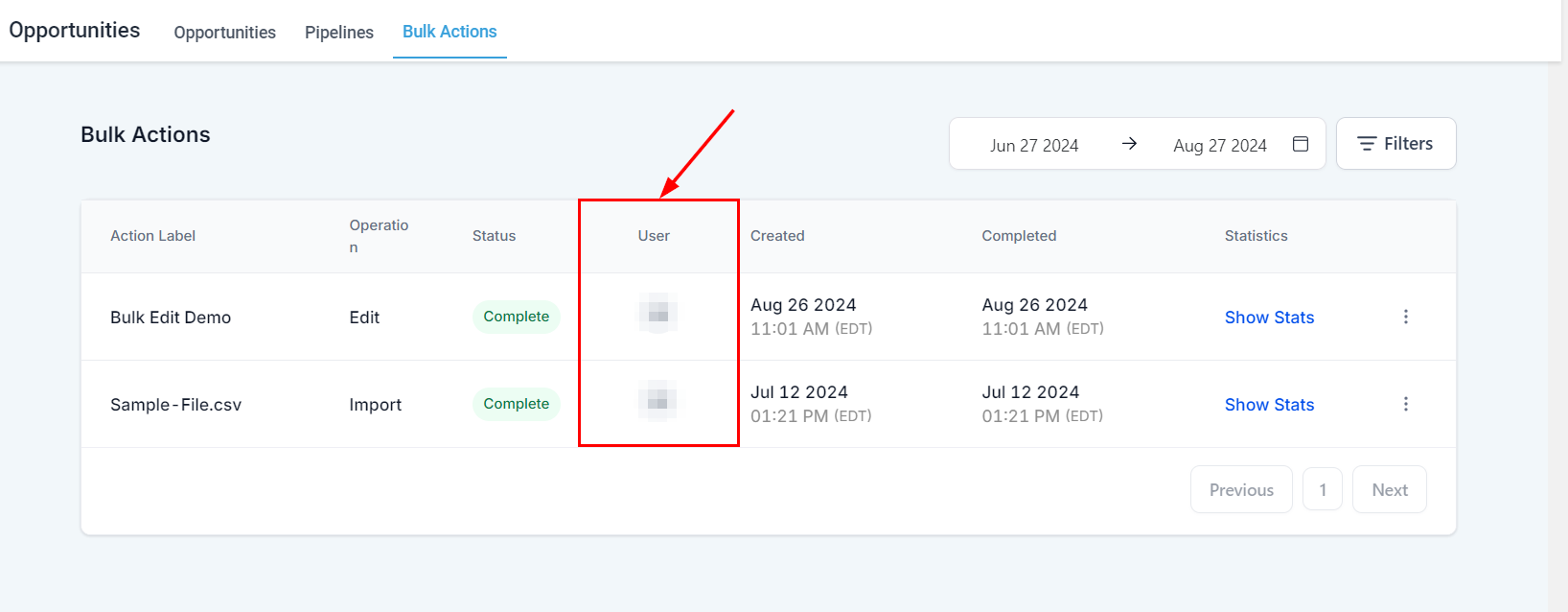 Bulk Actions in Opportunities Overview – figure 7