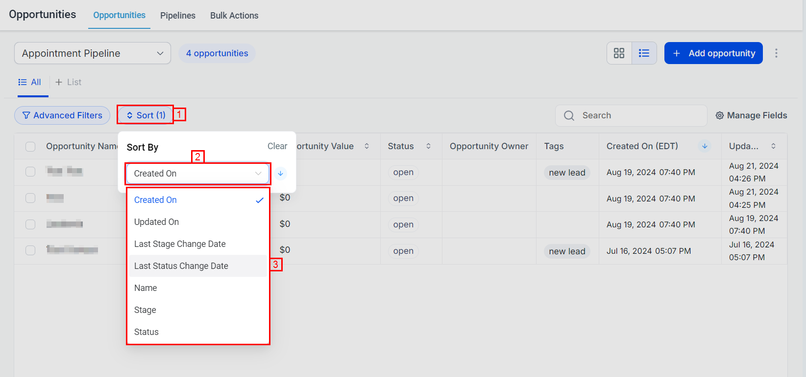 List View in Opportunities – figure 2
