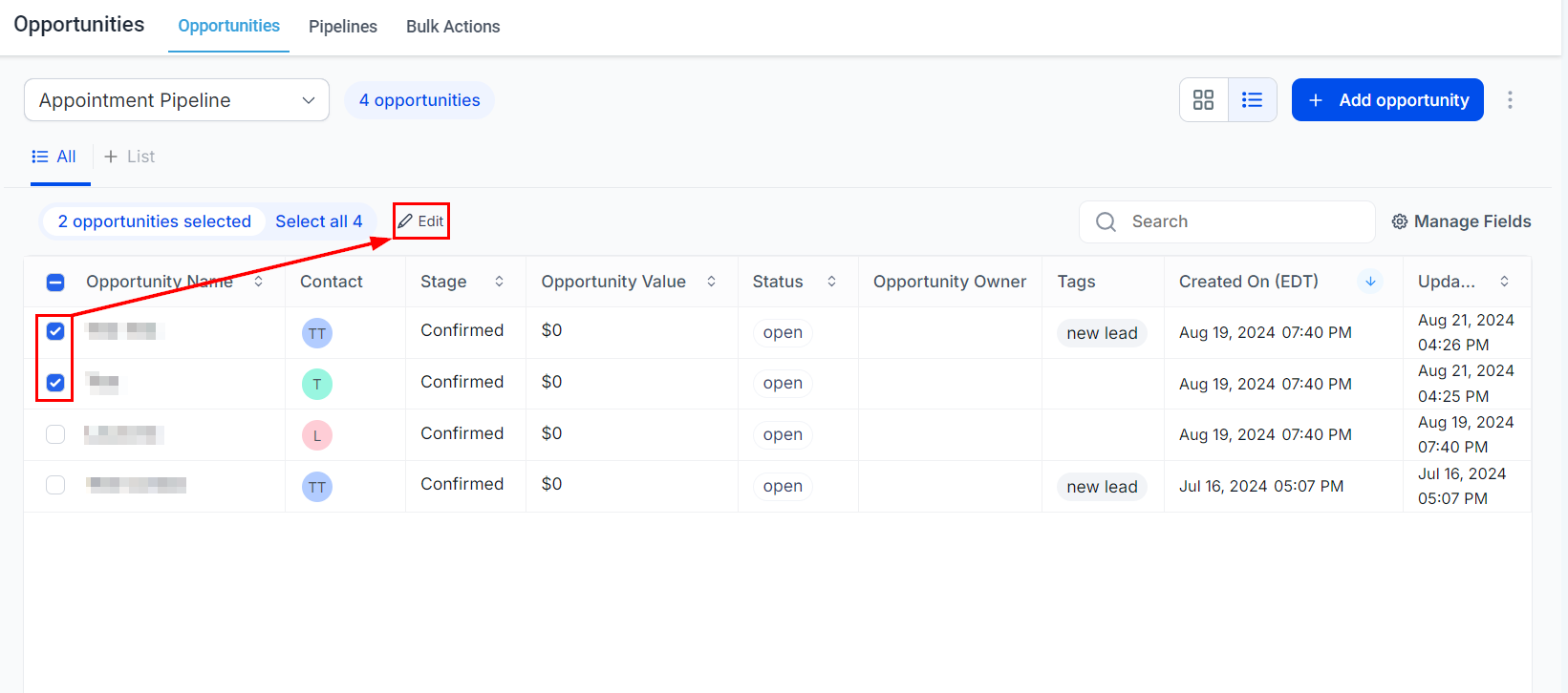 List View in Opportunities – figure 3