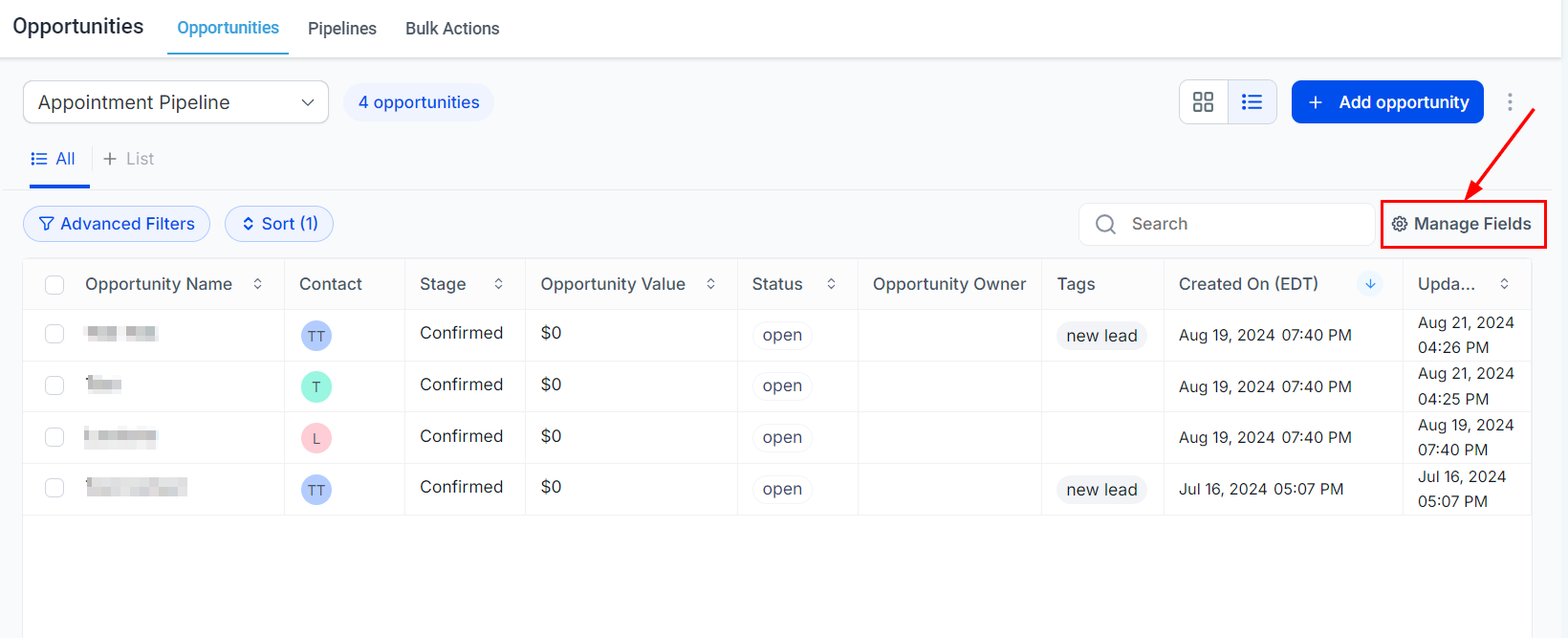 List View in Opportunities – figure 7