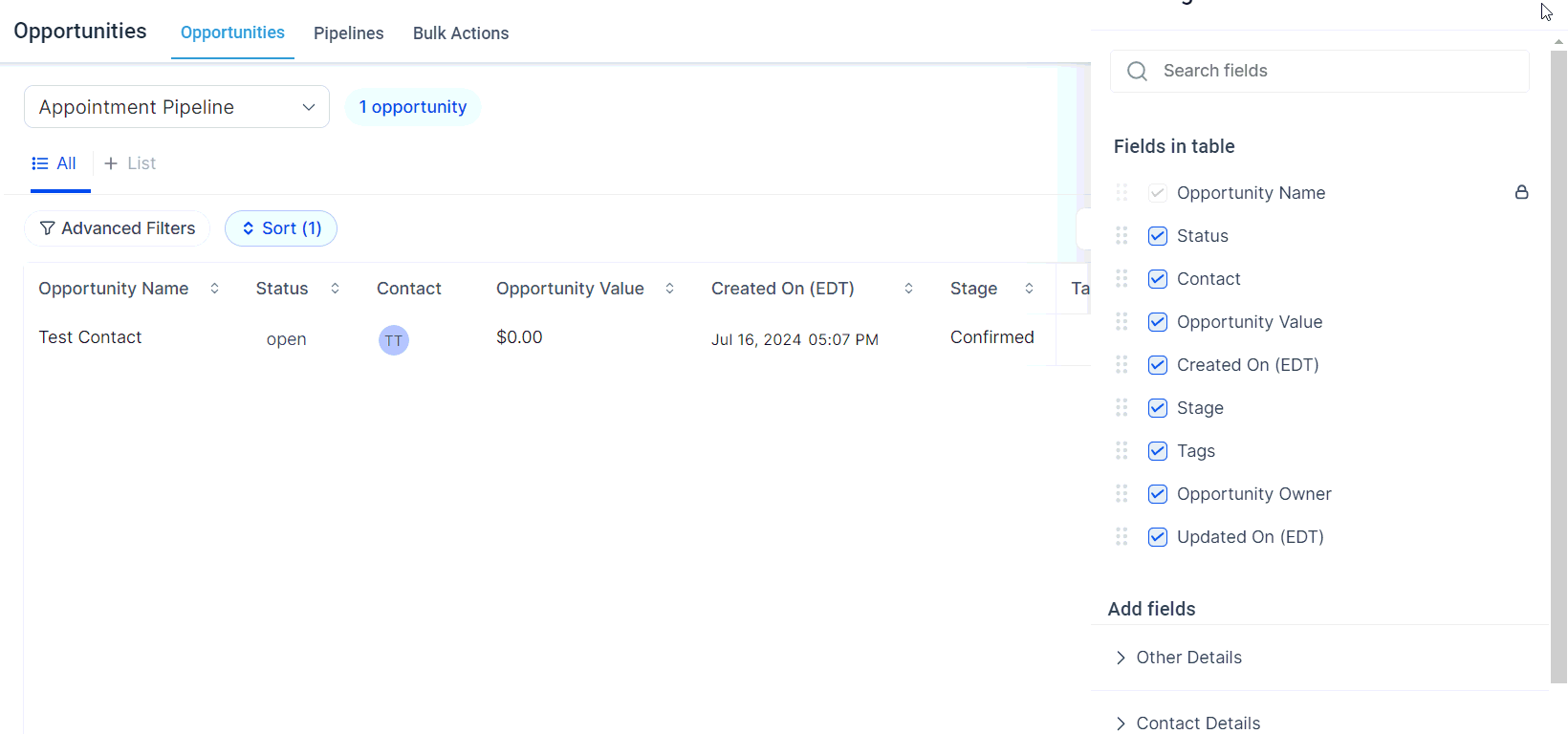 List View in Opportunities – figure 8