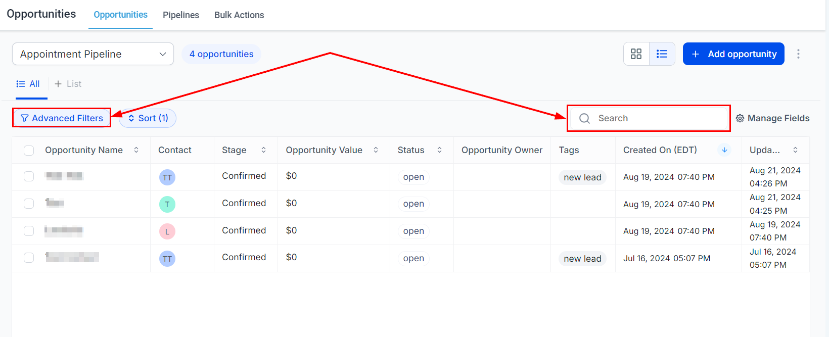 List View in Opportunities – figure 9