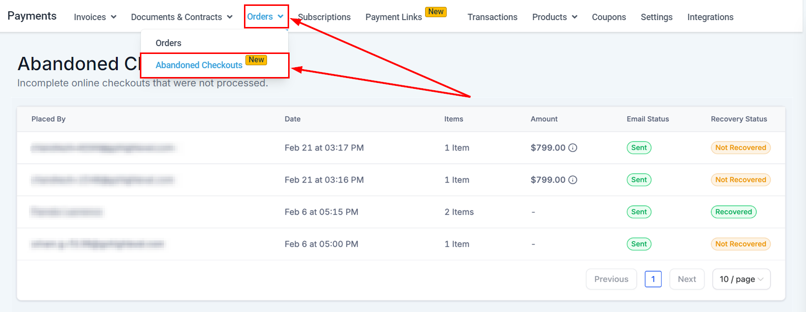 Abandoned Checkout in Orders – figure 1