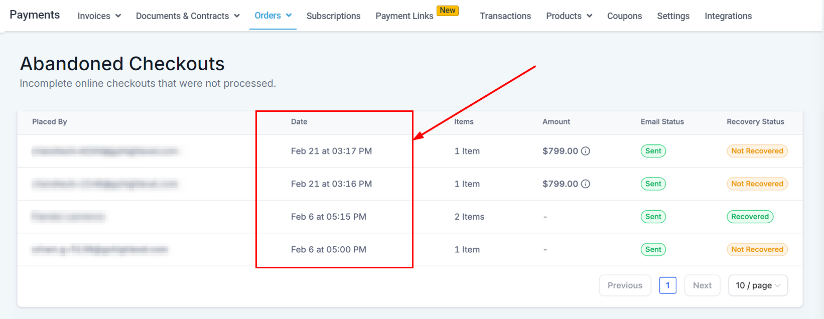 Abandoned Checkout in Orders – figure 3