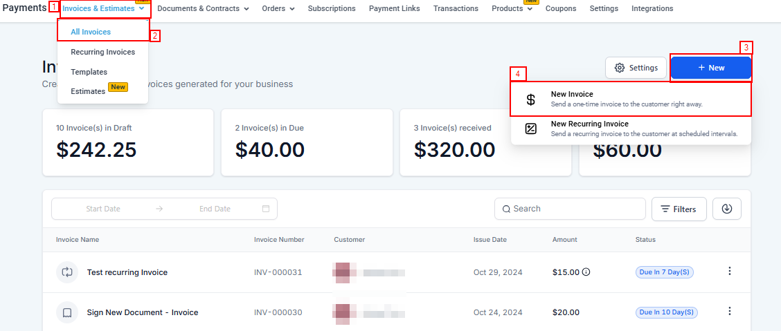 How To Create A New Invoice – figure 1