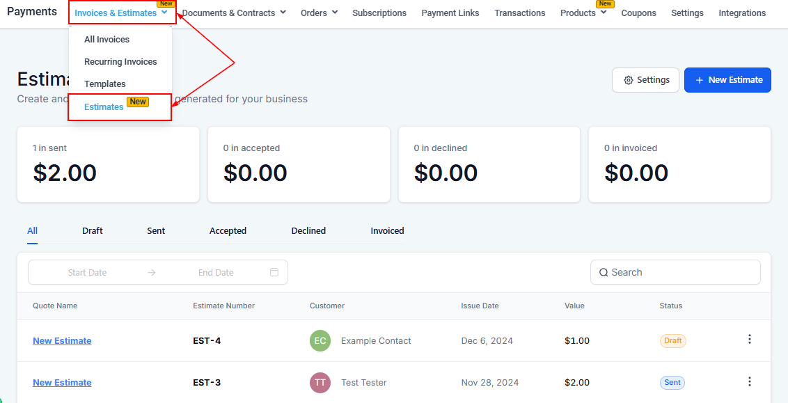 How to Create an Estimate – figure 1