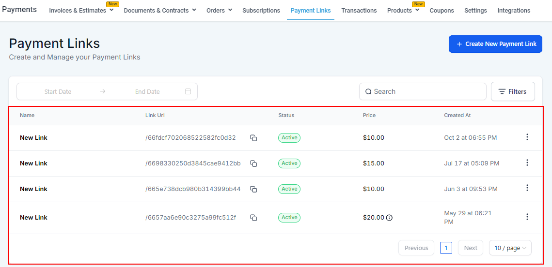 Payment Links Overview – figure 6
