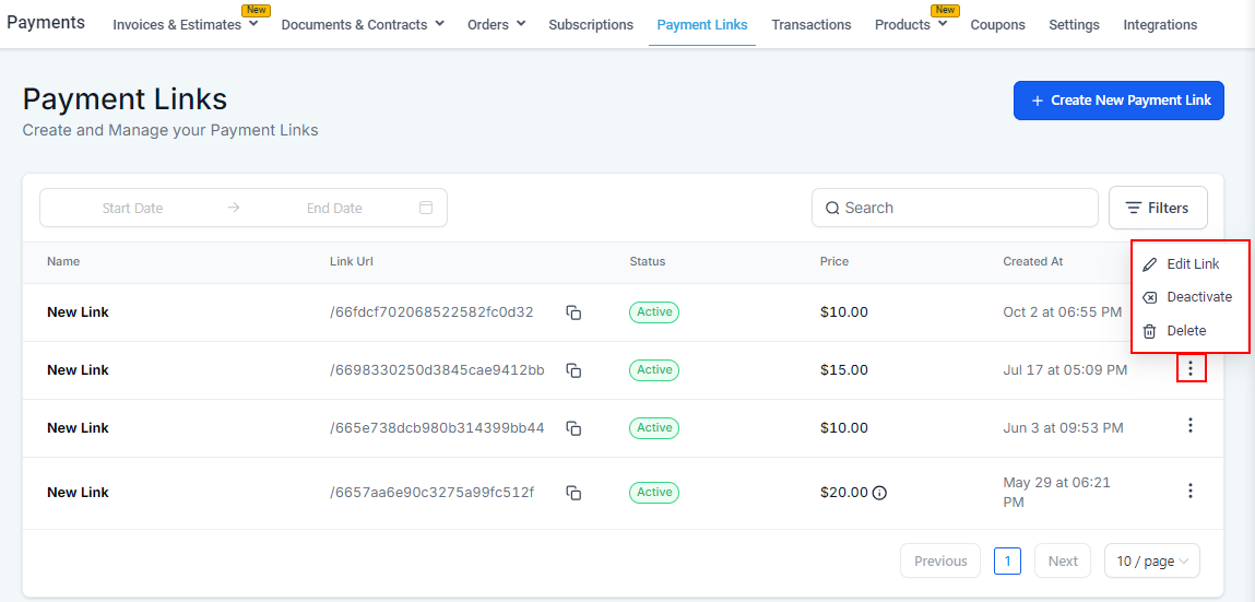 Payment Links Overview – figure 7