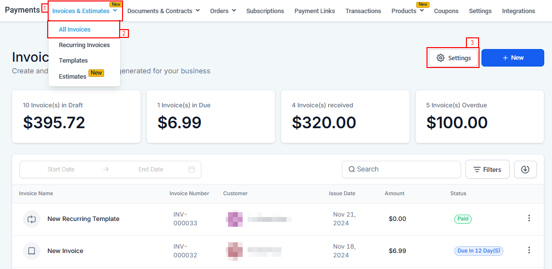 Payment Settings for Invoices & Estimates – figure 1