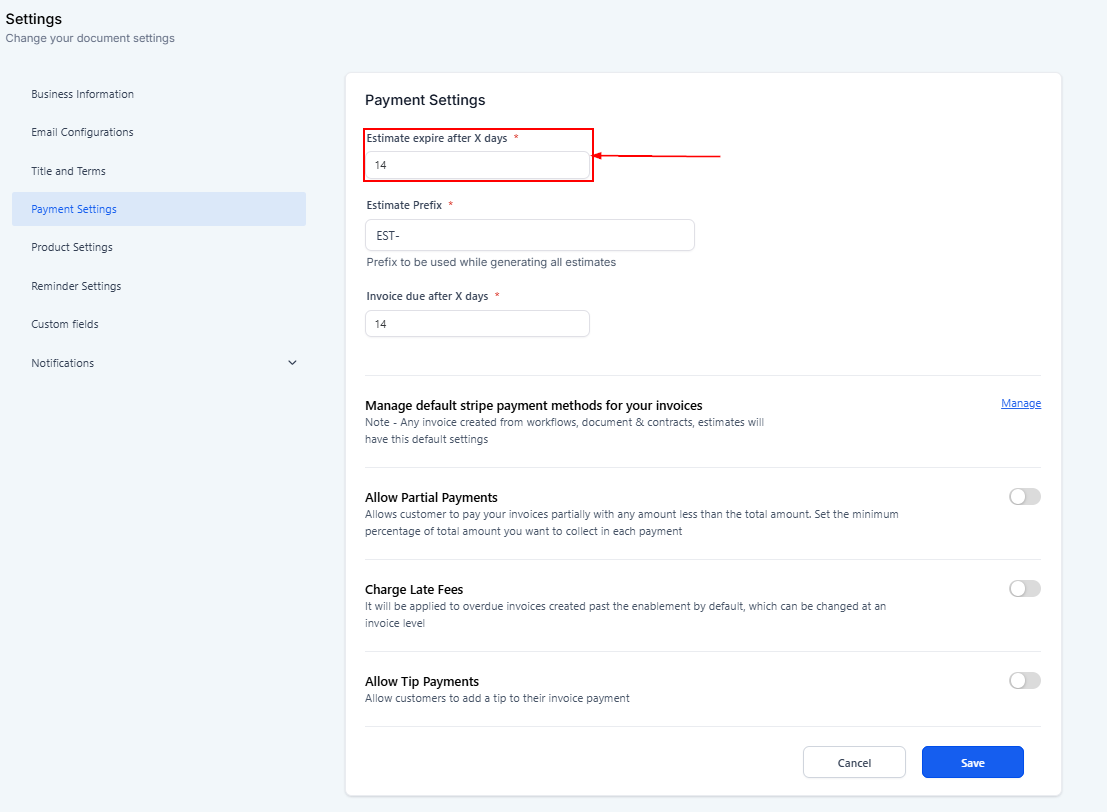 Payment Settings for Invoices & Estimates – figure 3