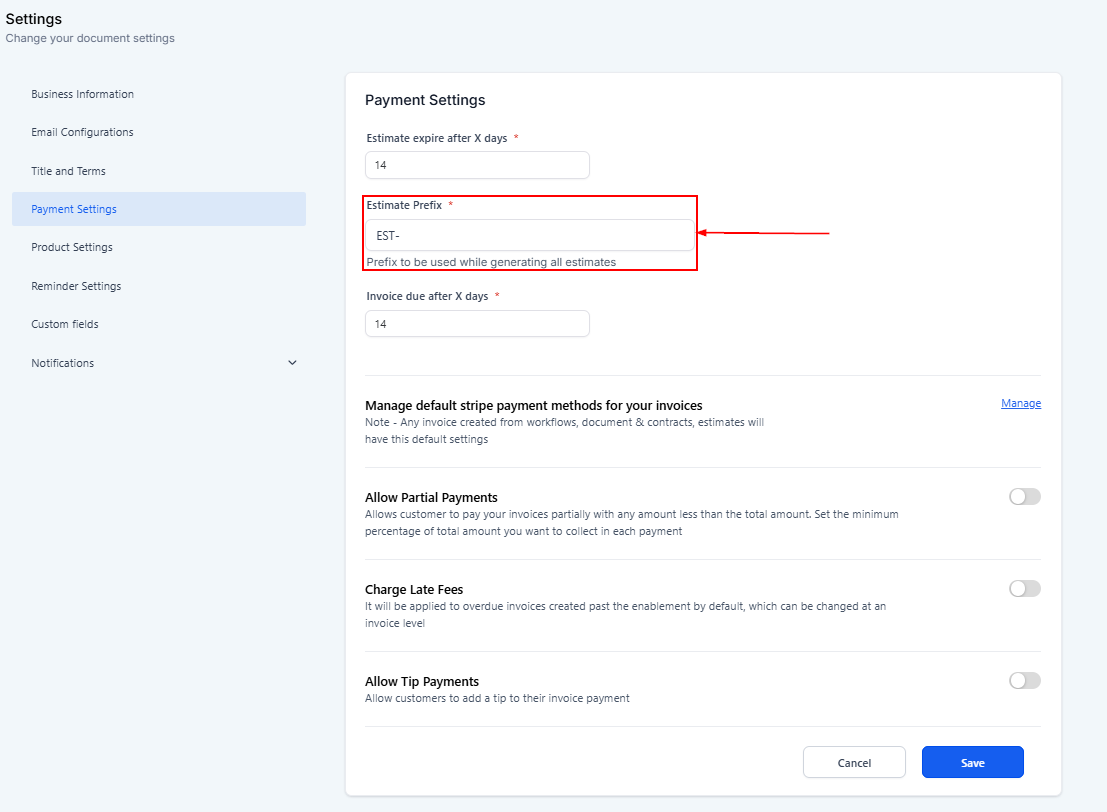 Payment Settings for Invoices & Estimates – figure 4