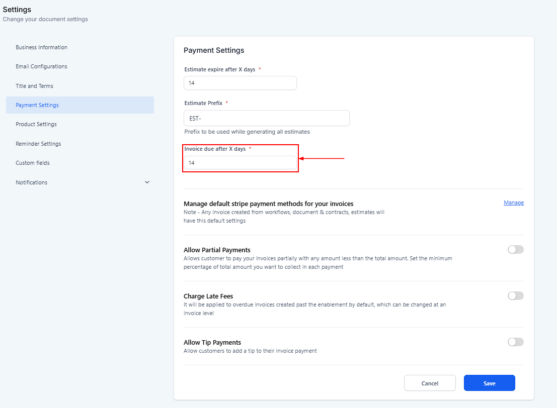 Payment Settings for Invoices & Estimates – figure 5
