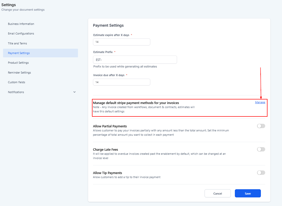 Payment Settings for Invoices & Estimates – figure 6