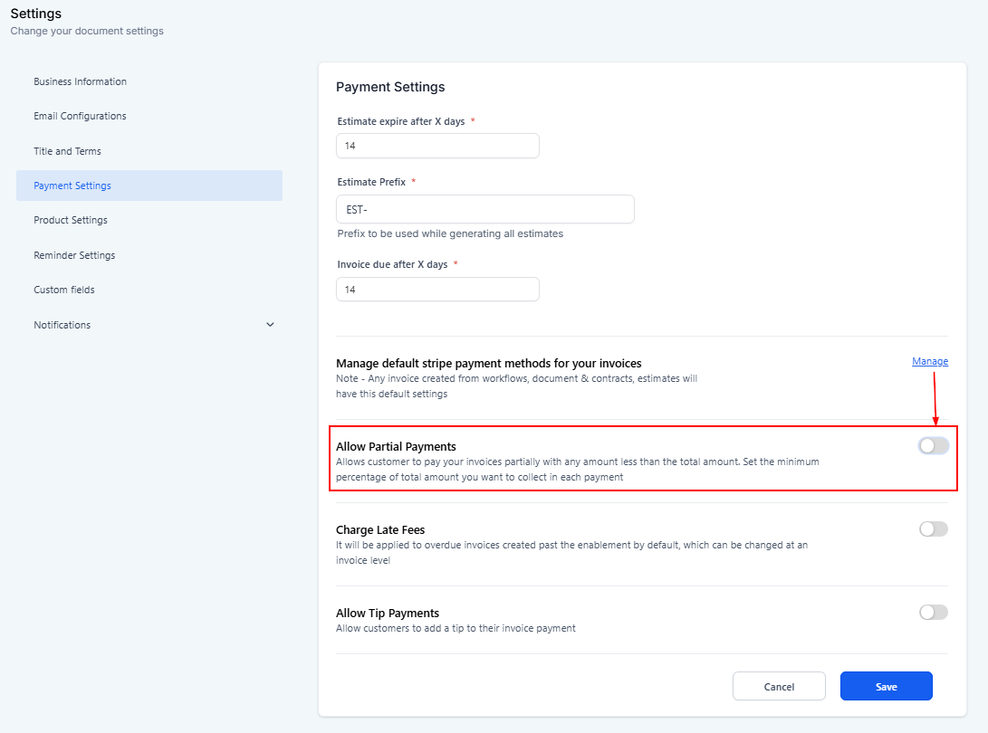 Payment Settings for Invoices & Estimates – figure 8