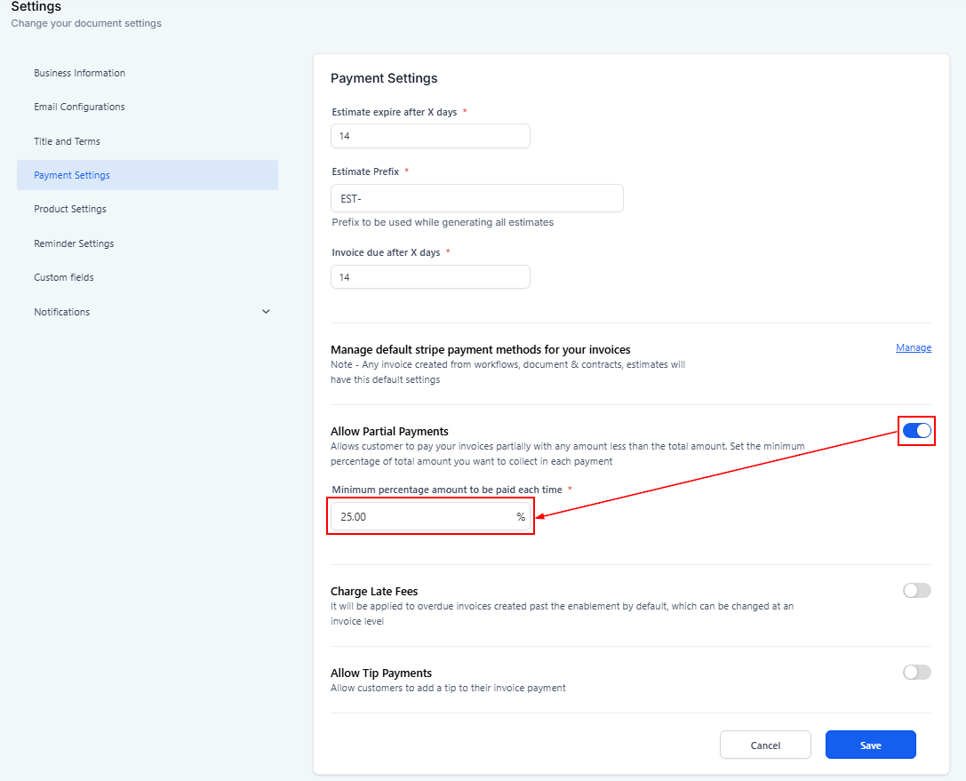 Payment Settings for Invoices & Estimates – figure 9