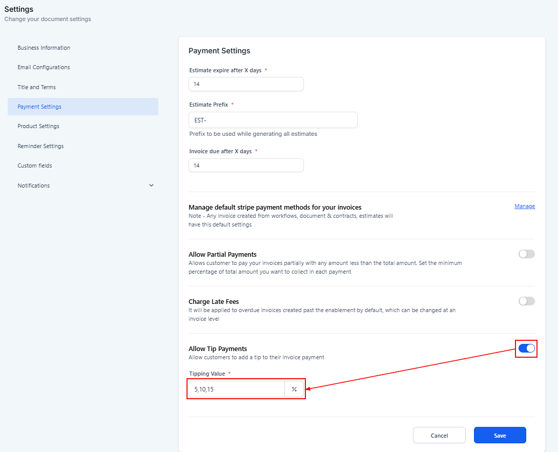 Payment Settings for Invoices & Estimates – figure 13