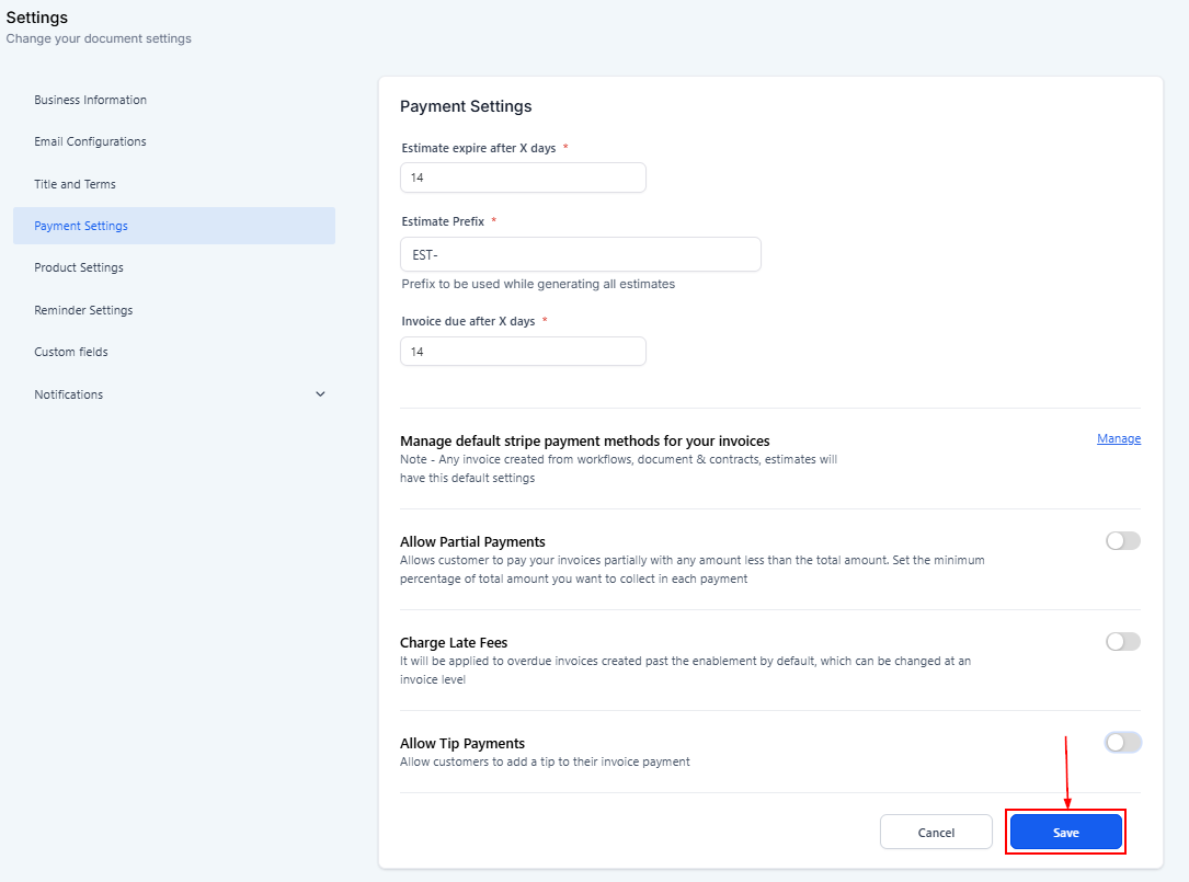Payment Settings for Invoices & Estimates – figure 15