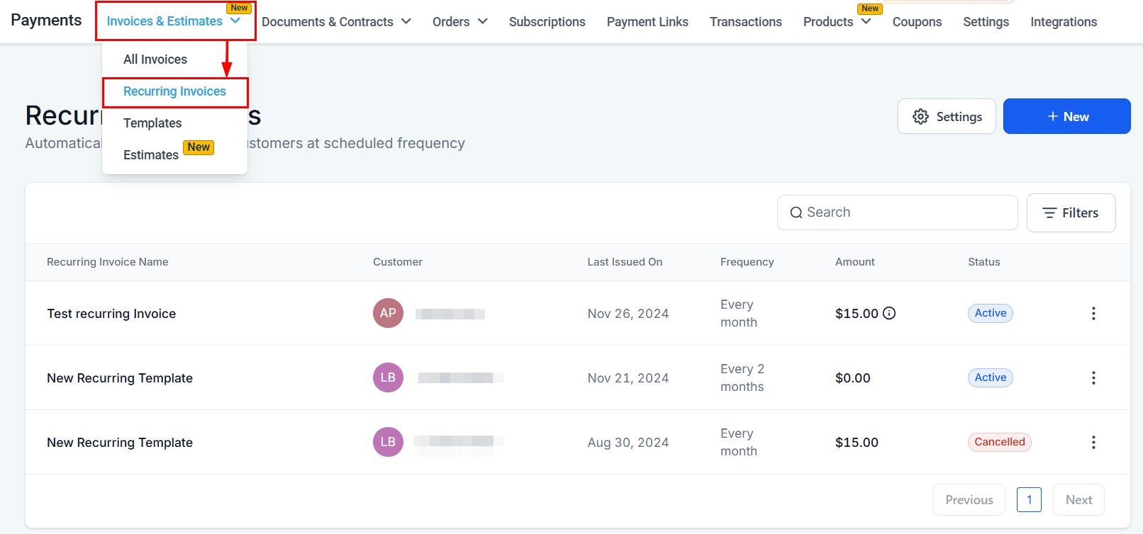 Recurring Invoices – figure 1