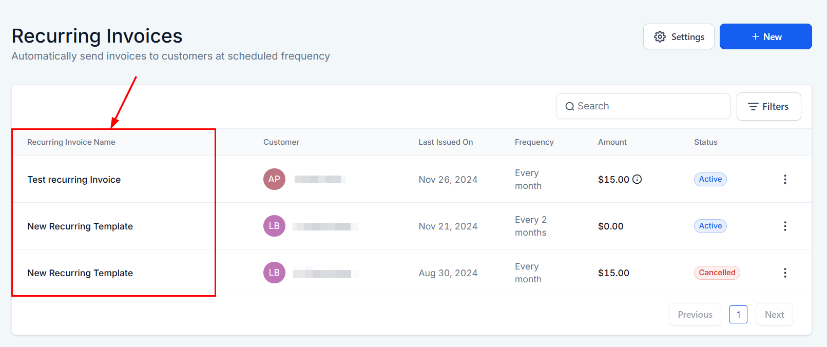 Recurring Invoices – figure 5