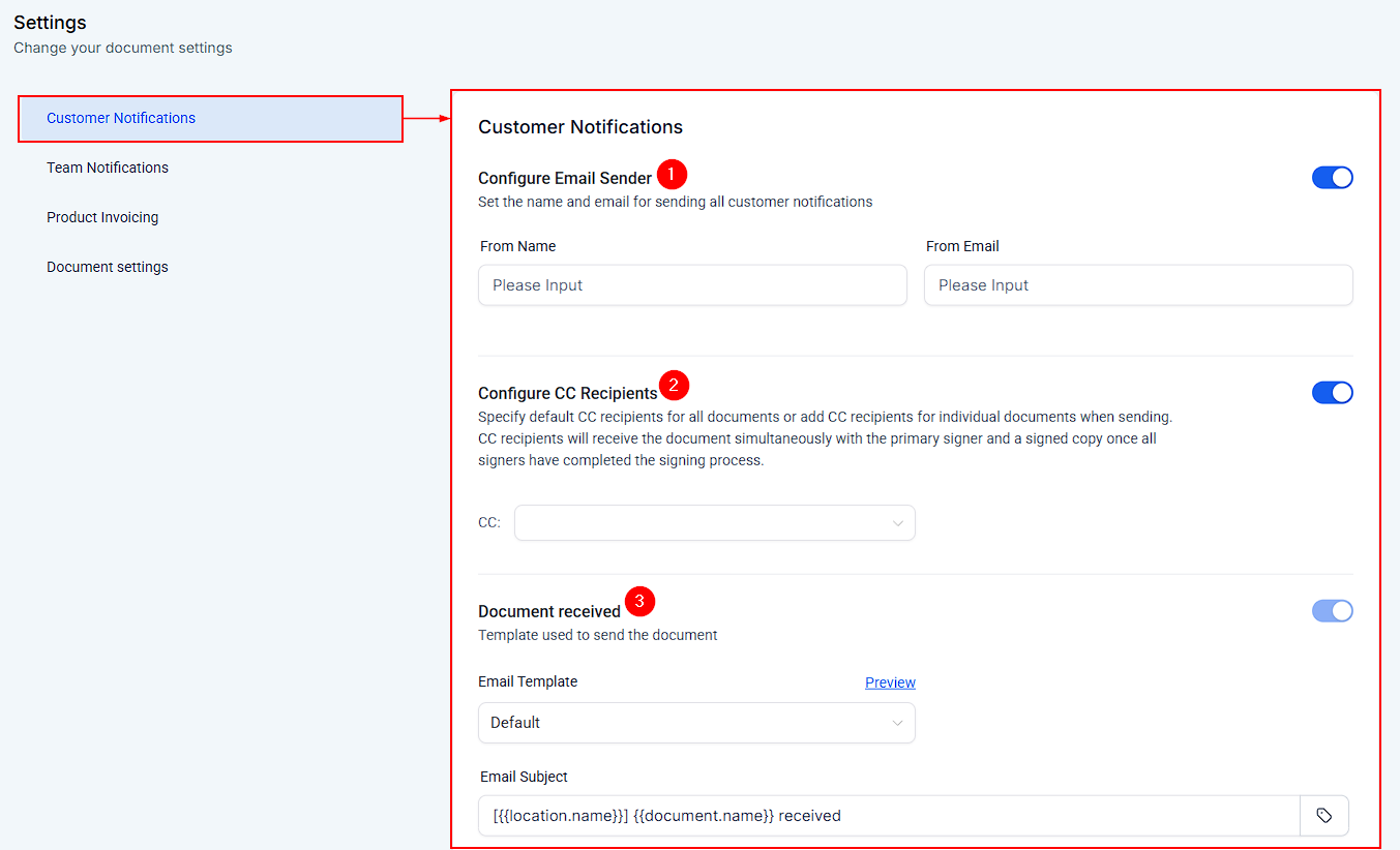 Settings in Documents & Contracts – figure 2