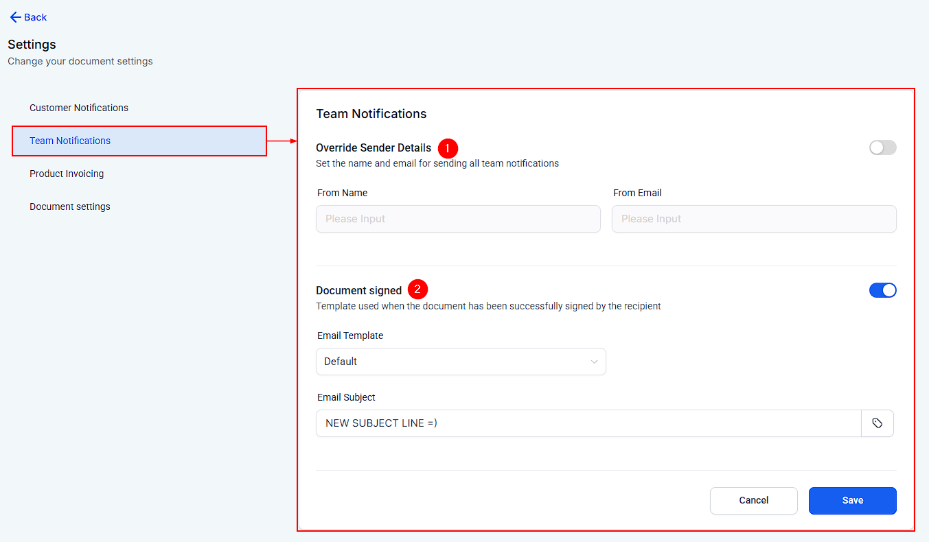Settings in Documents & Contracts – figure 4