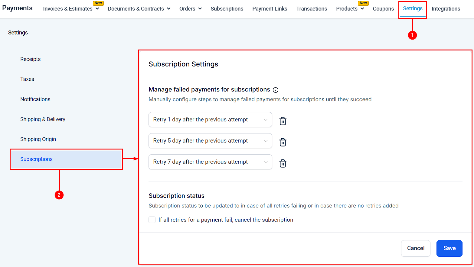 Subscription Settings – figure 1