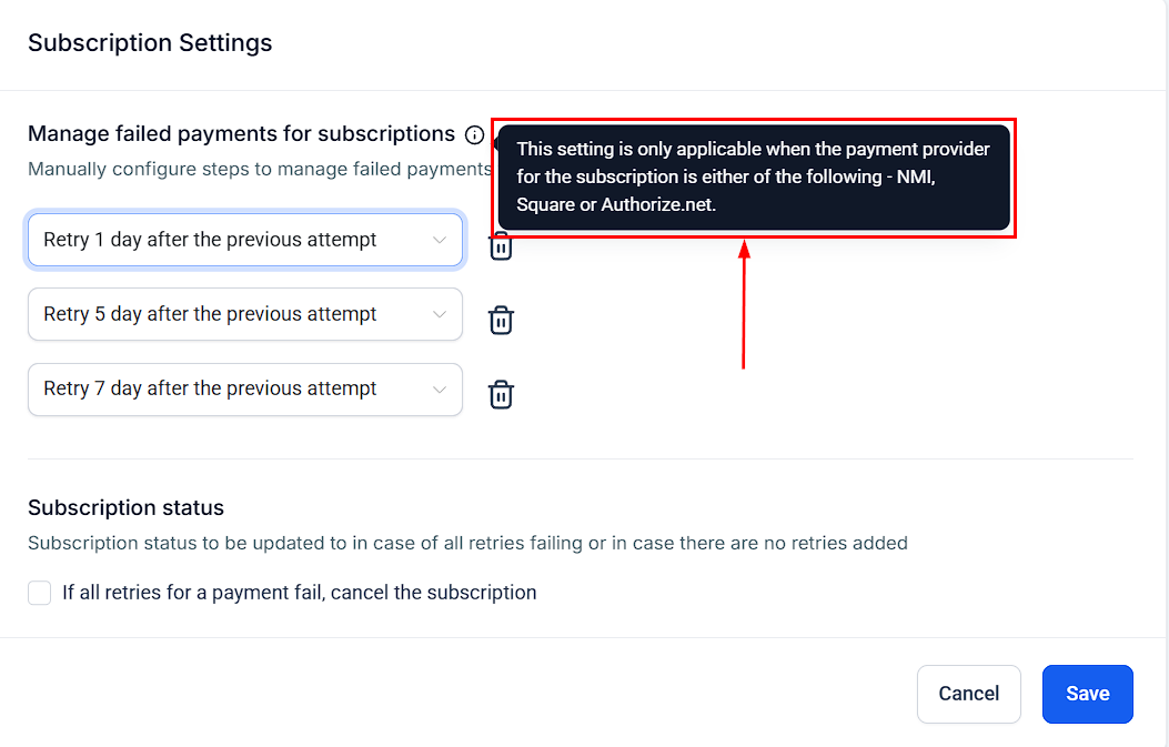 Subscription Settings – figure 2