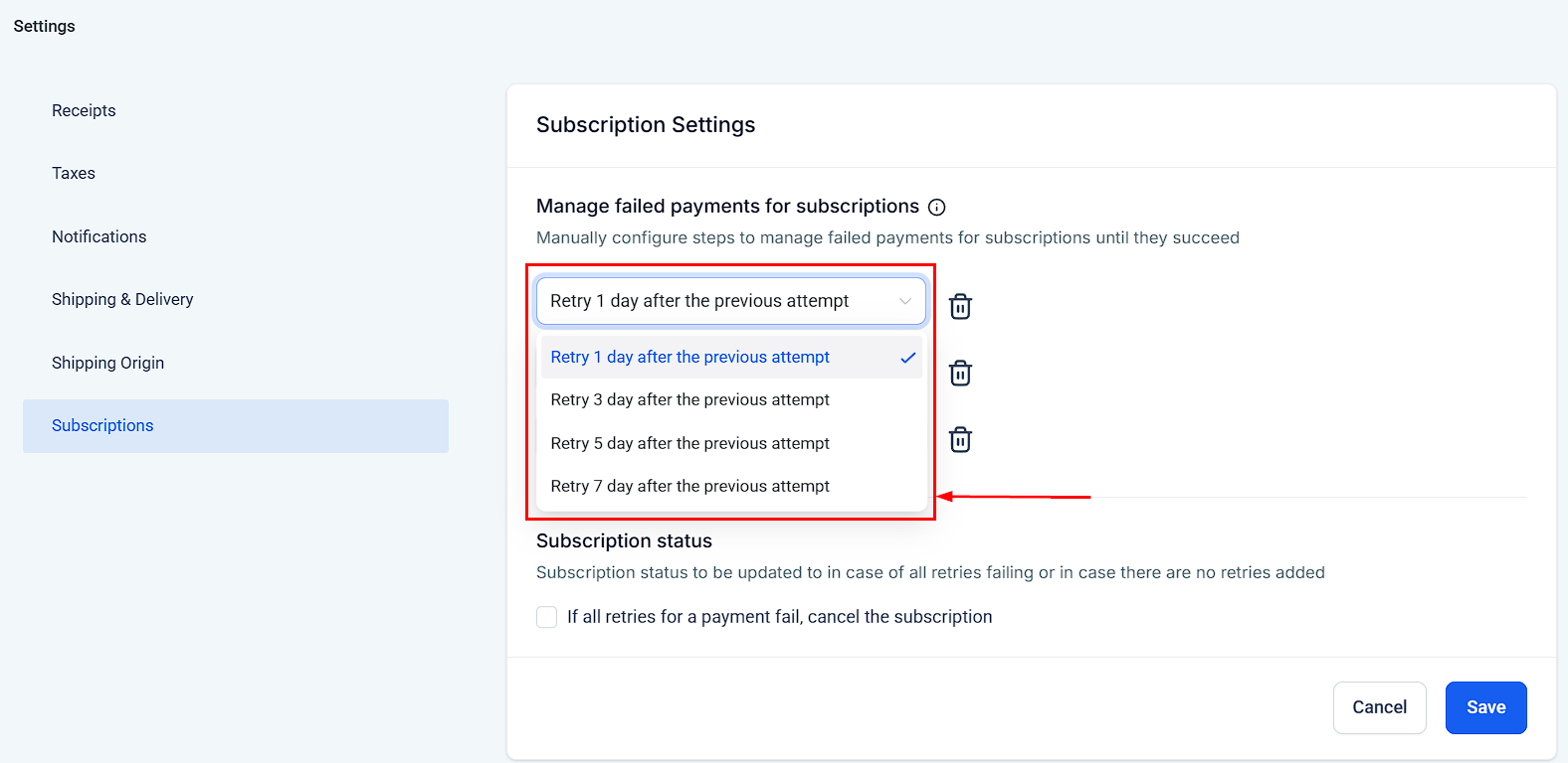 Subscription Settings – figure 3