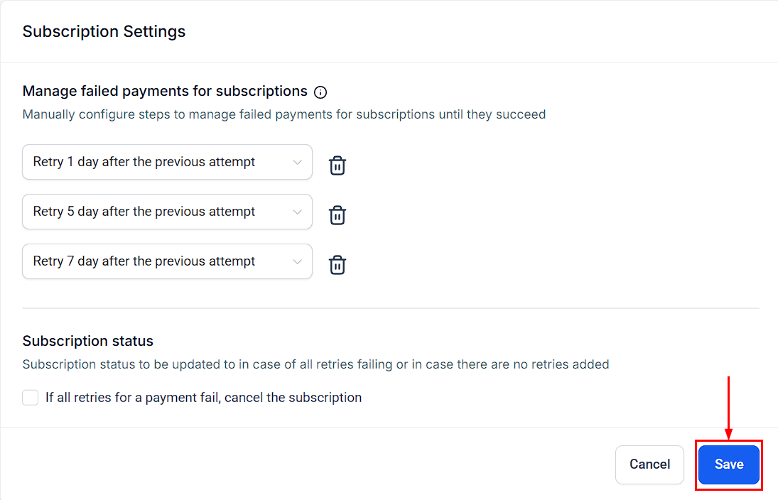 Subscription Settings – figure 5