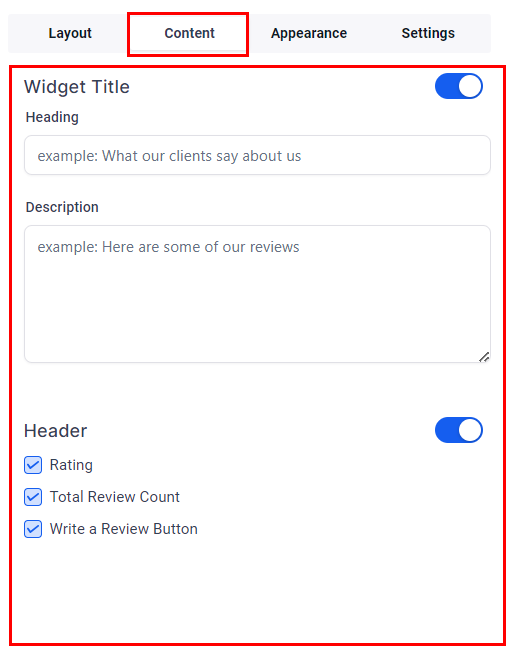 Review Widget Customization – figure 3