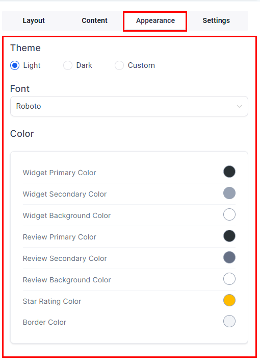 Review Widget Customization – figure 4