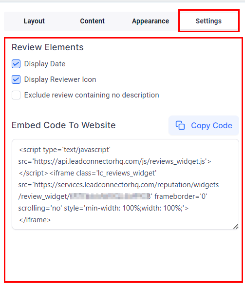 Review Widget Customization – figure 5