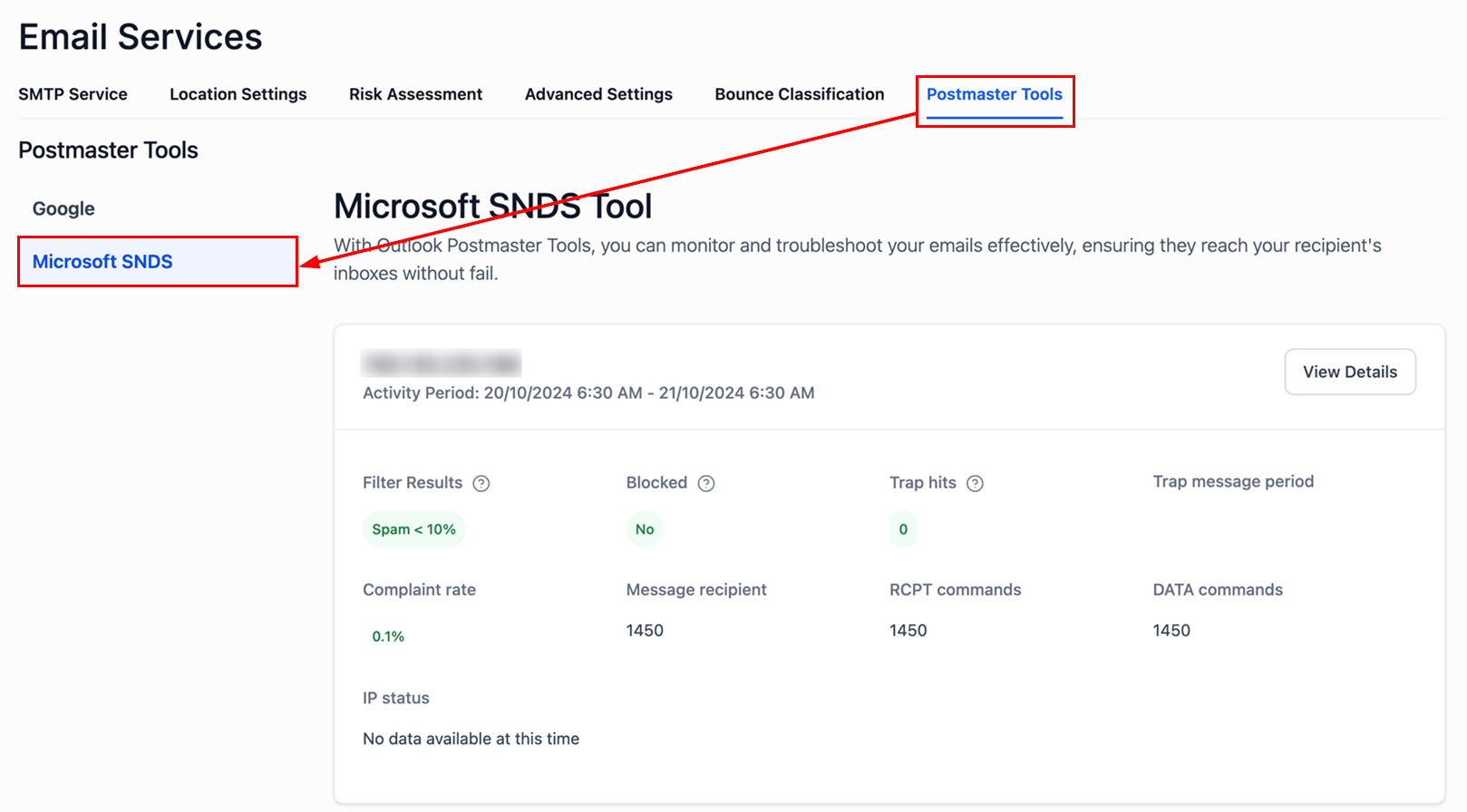 Microsoft SNDS Tool – figure 1