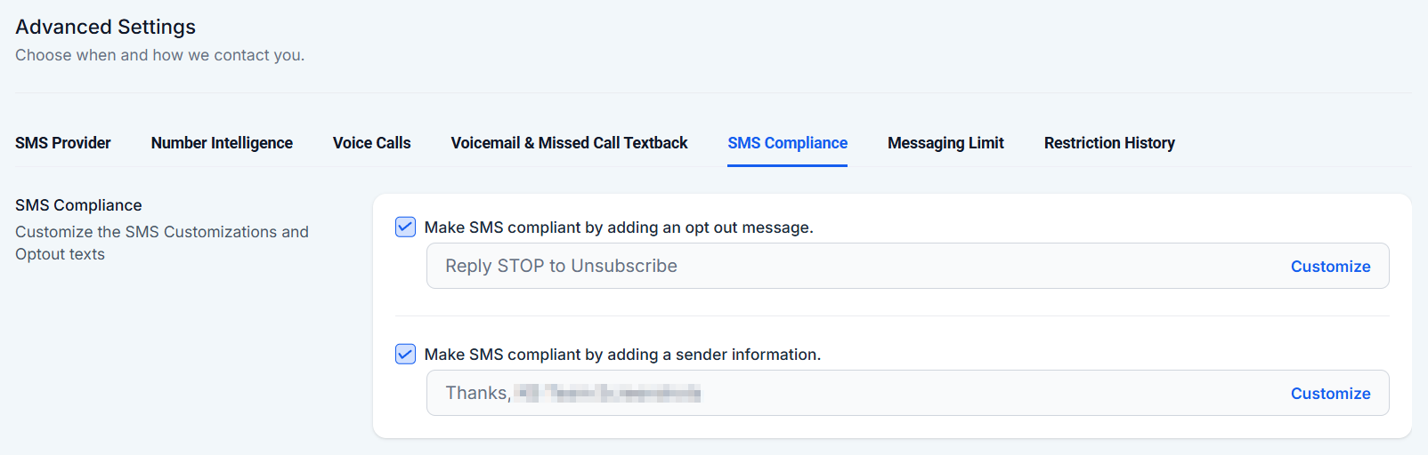Settings Phone Numbers – figure 12