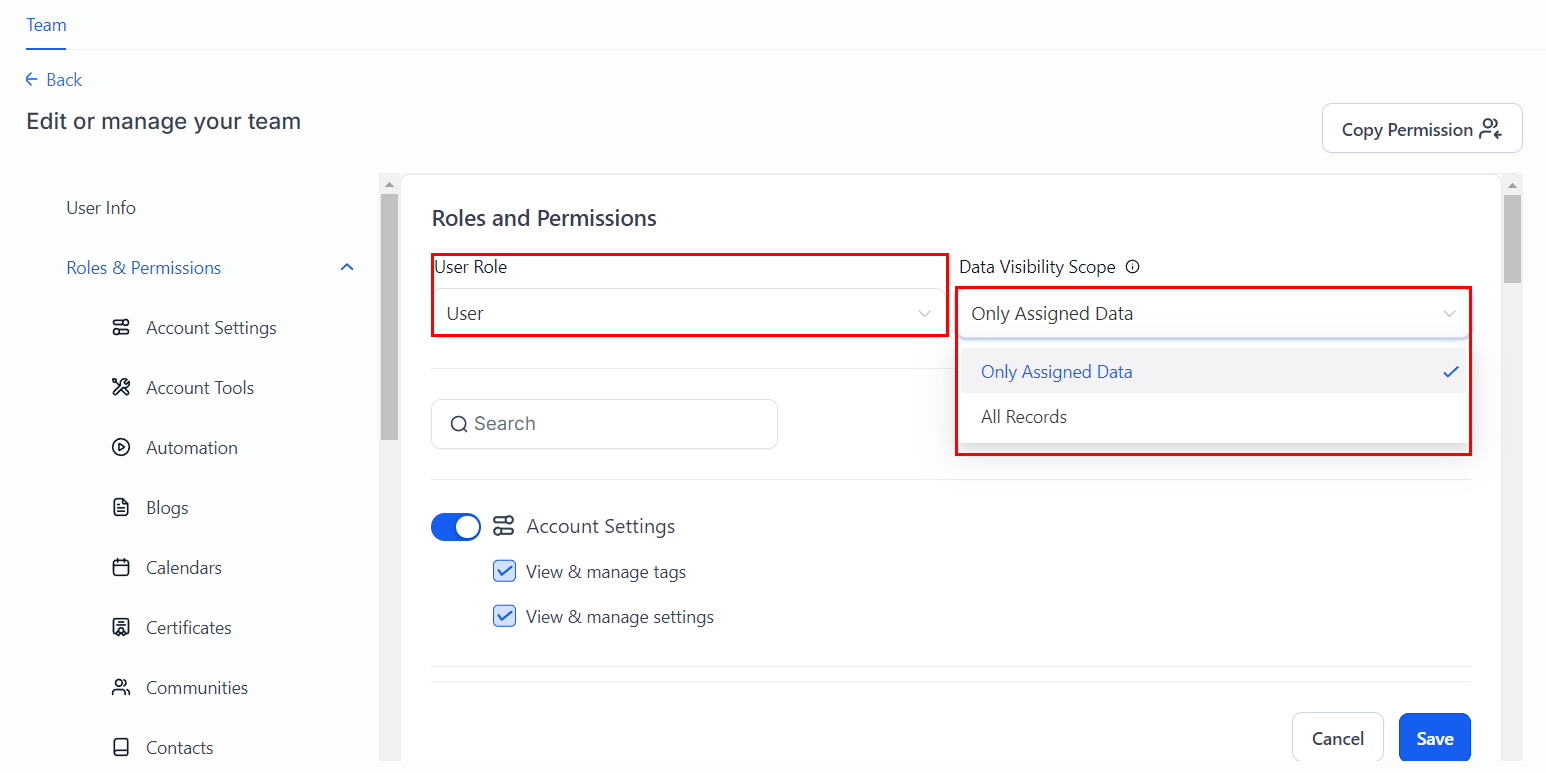 Settings Team Management – figure 9