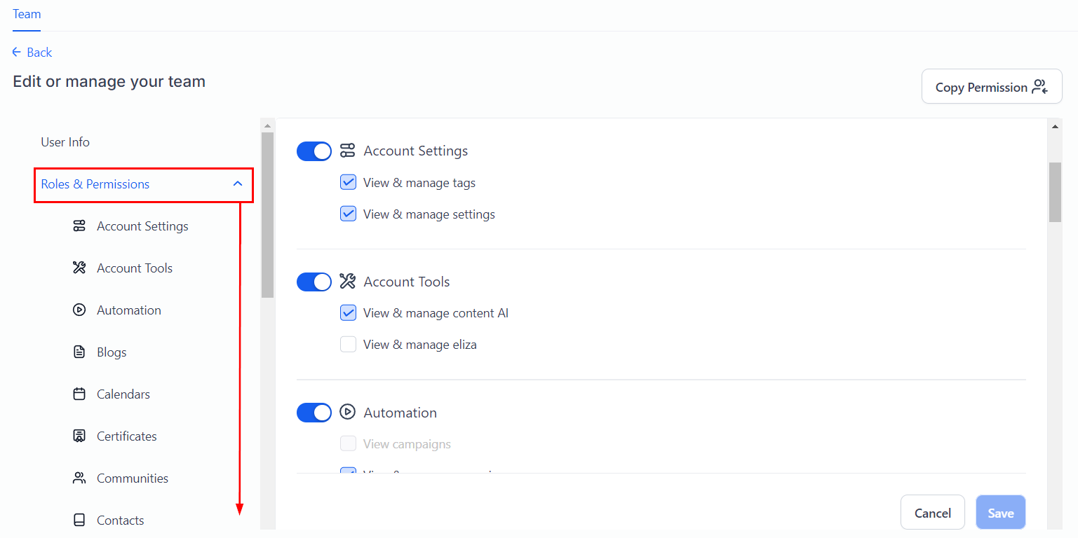 Settings Team Management – figure 10