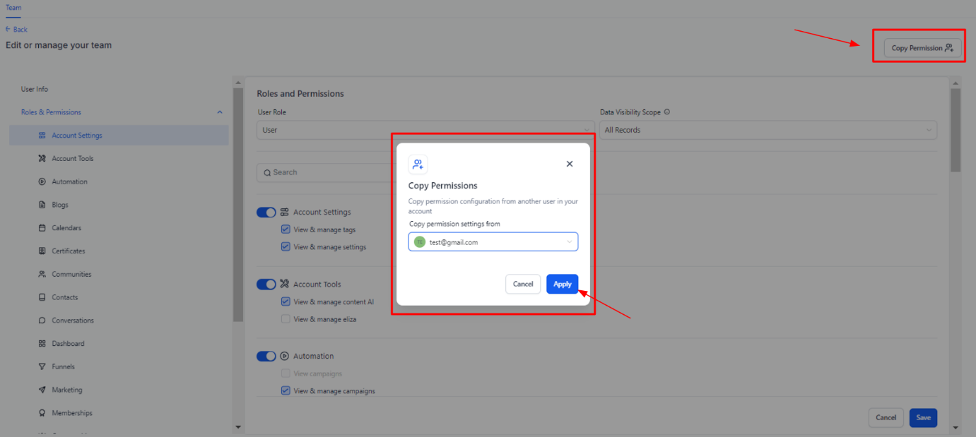 Settings Team Management – figure 11