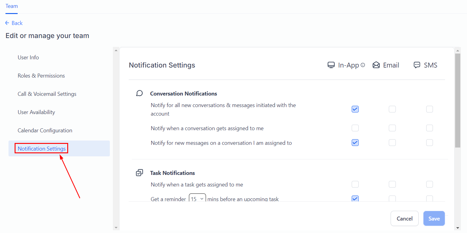 Settings Team Management – figure 15