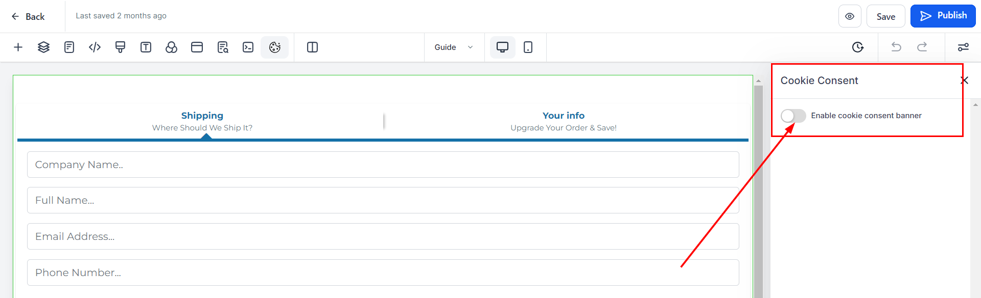 Cookie Consent in FunnelWebsite Builder – figure 2