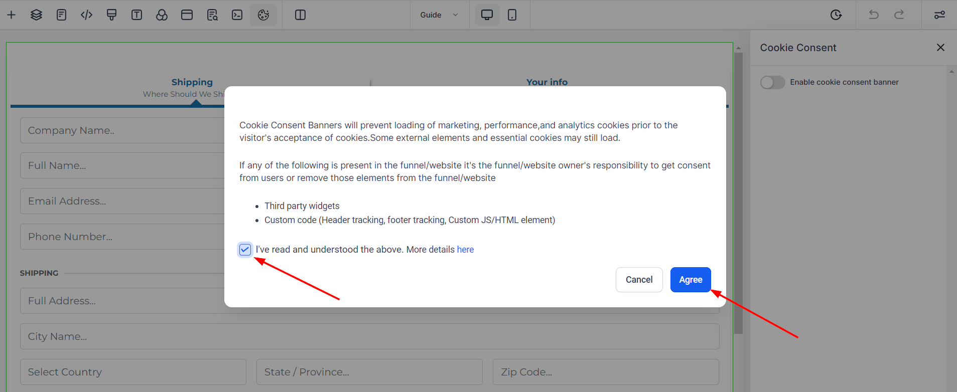 Cookie Consent in FunnelWebsite Builder – figure 3
