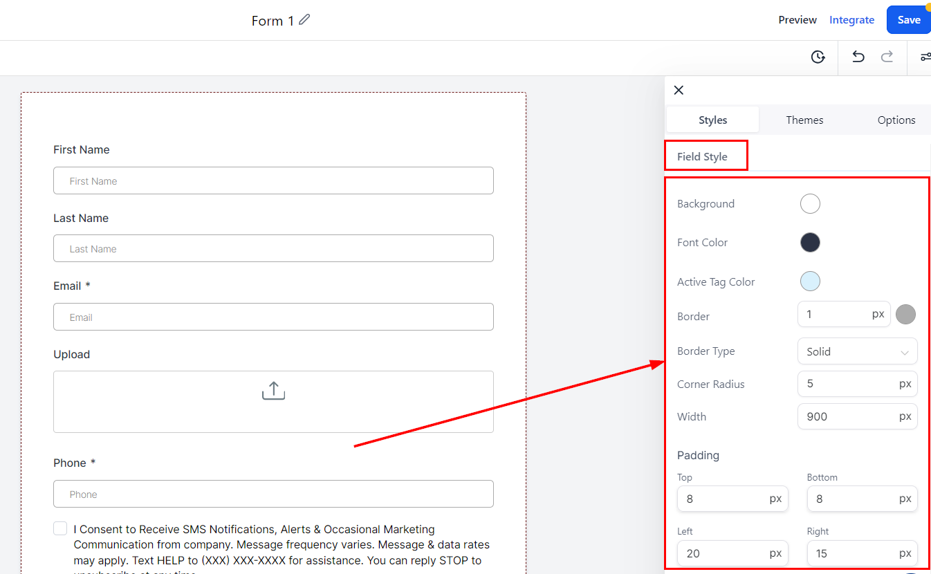 Line and Box Style in Form and Survey Builder – figure 3