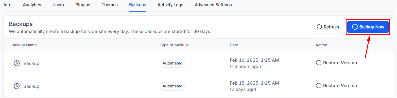 Manual Backup & Restore for WordPress Hosting – figure 4