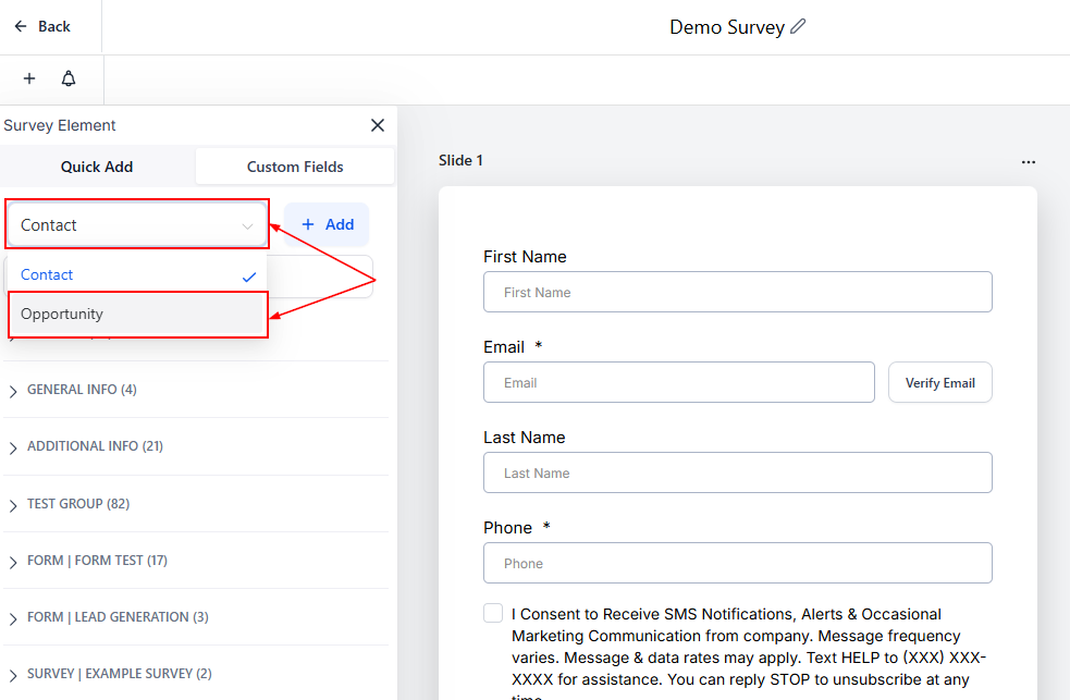 Opportunity Custom Fields in Forms & Surveys – figure 3