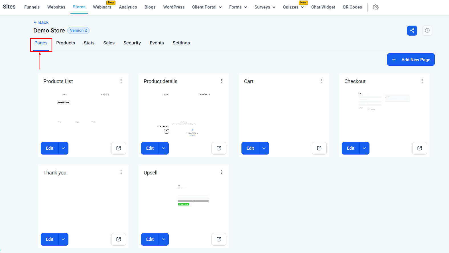 Pages Tab - Stores – figure 3